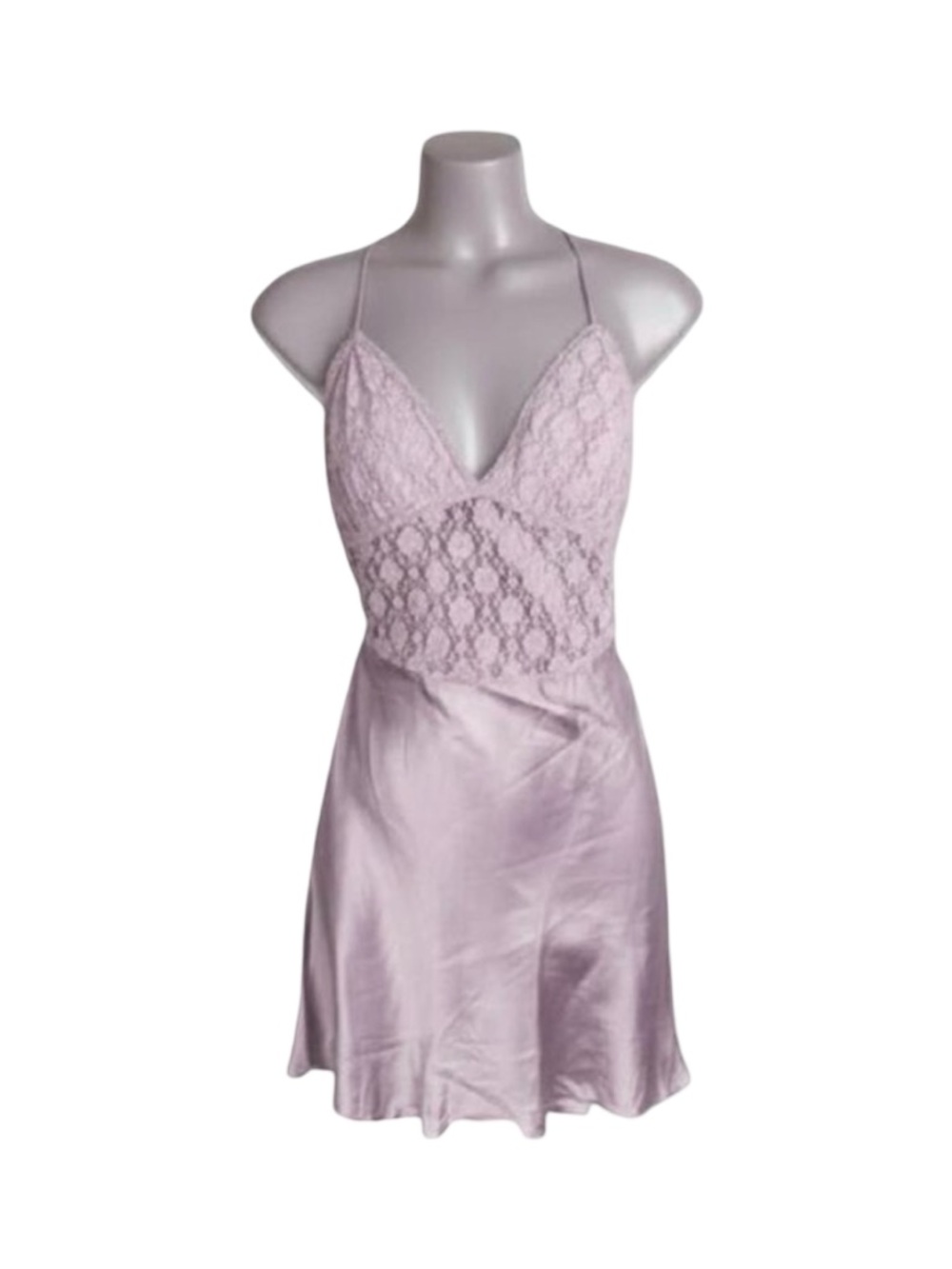 Free People New Love Mini Slip Dress Lilac Satin Lace Bodice‎ Size S